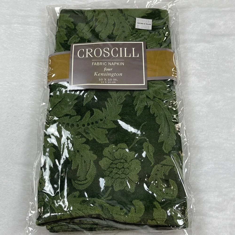 Croscill Kensington Hunter Green Floral Damask Fabric Napkins Set of 4 20x20 NEW